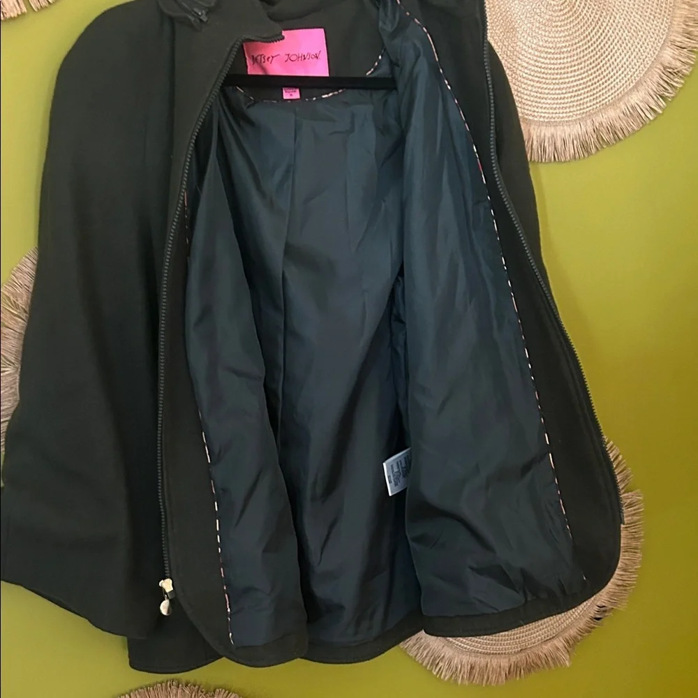 Betsy Johnson Hooded Cape pea coat-dark green - Picture 4 of 5